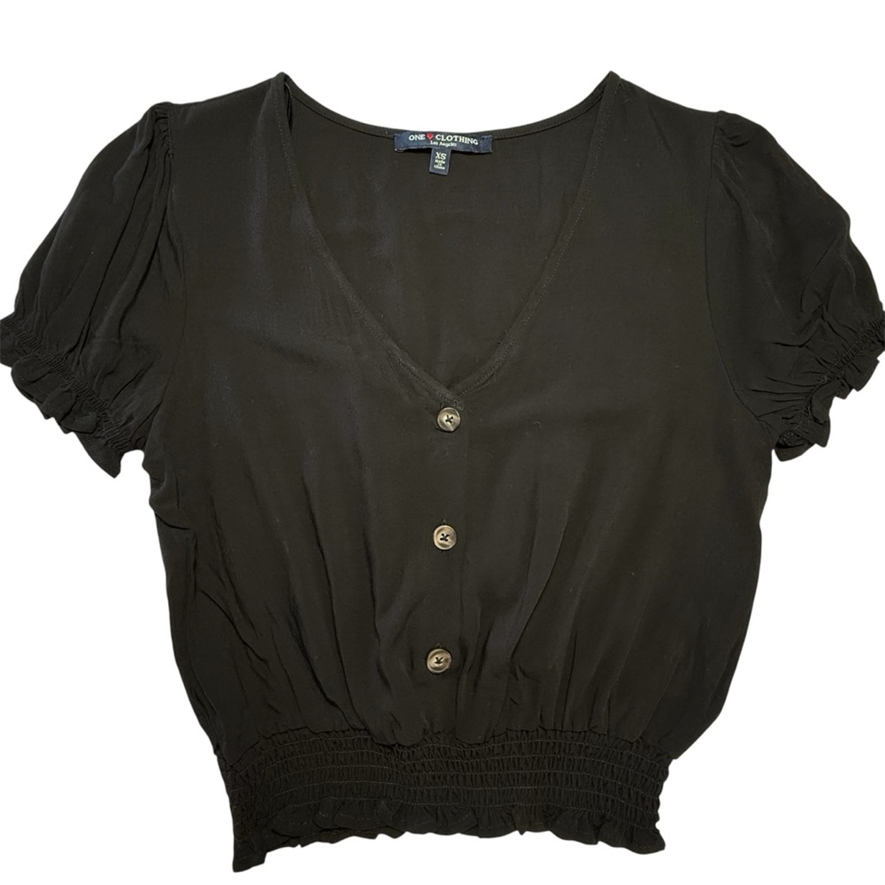 ONE CLOTHING Los Angeles Ruffled Short Sleeves V-neck Elastic Hem Extra Small